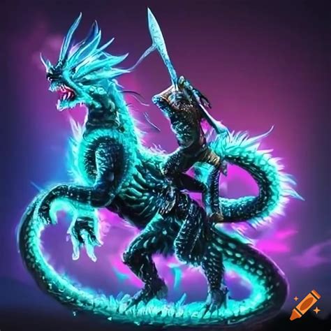 Warrior Riding A Neon Dragon On Craiyon