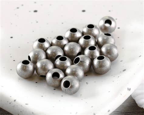 Antique Silver Plated Round Large Hole Bead 6mm 100 Pieces