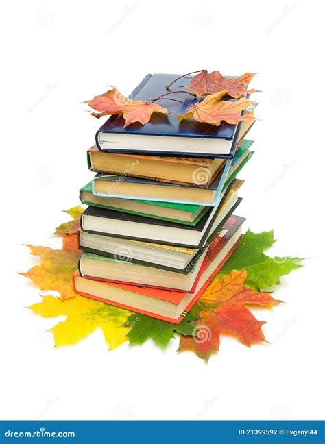 Books and Autumn Leaves on a White Background Stock Photo - Image of
