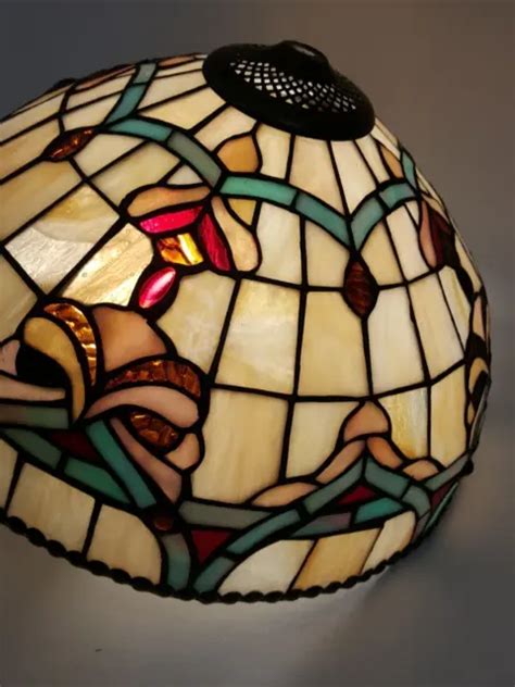 Vintage Stained Leaded Glass Lamp Shade Dale Tiffany Wide Tall