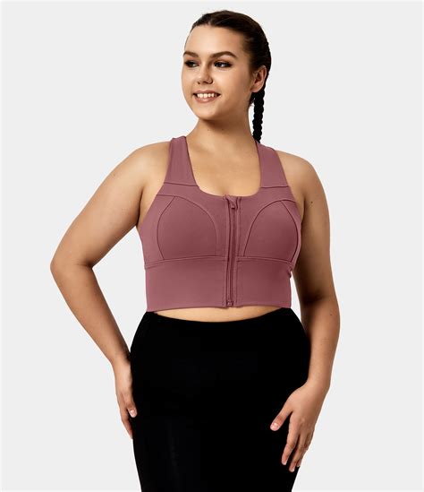 Women S Medium Support Front Zipper Crisscross Plus Size Sports Bra