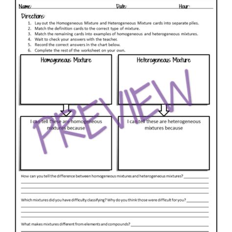 Homogeneous And Heterogeneous Mixtures Card Sorting Activity Classful