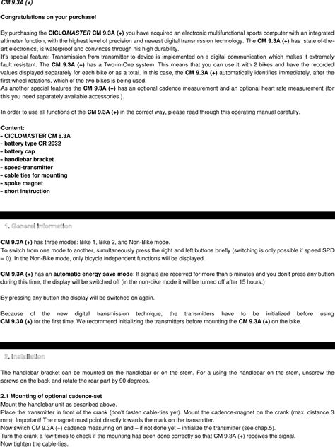 Dayton Cm A Bike Computer User Manual