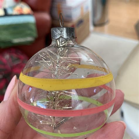 Vintage Wwii Era Unsilvered Glass Tinsel In Drop Christmas Ornament