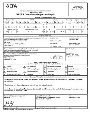 Fillable Online Npdes Compliance Inspection Report Adeq State Ar Us