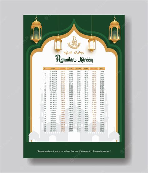 Premium Vector Ramadan Calender 2023 With Prayer Times In Ramadan