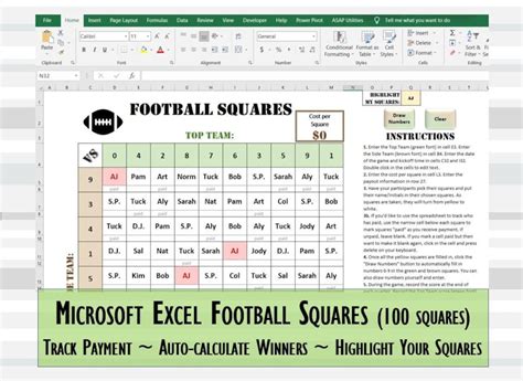 Football Squares Excel Template, Reusable, Editable, Auto-calculate ...