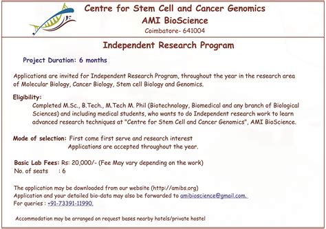 independent research program centre  stem cell cancer genomics