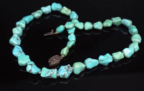 Chinese Turquoise Nugget Necklace With Silver Clasp Zother Oriental