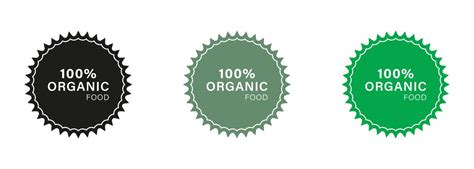 100 Percent Organic Food Green And Black Icon Set Organic Food Label Bio Healthy Eco Food