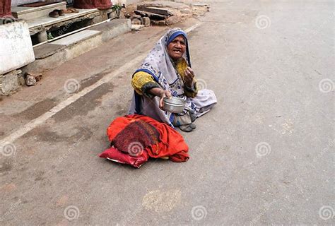 Old Indian Beggar Waits For Alms On A Street In Pushkar India Editorial Photo Image Of Pain