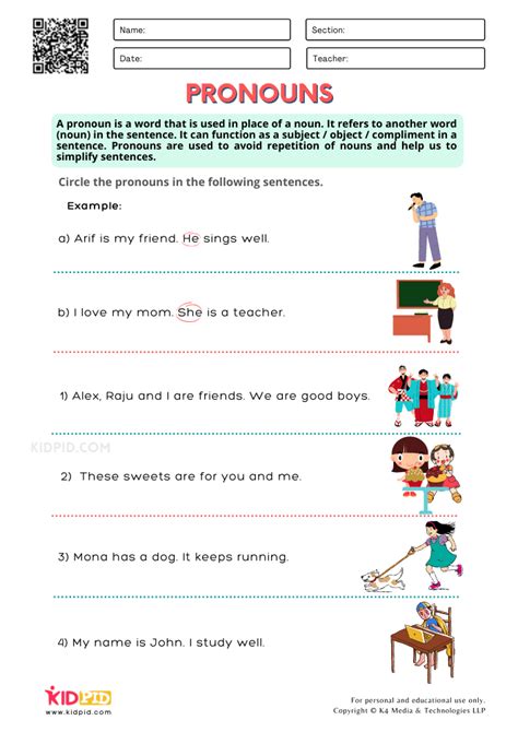 Pronouns Worksheet For Grade 1