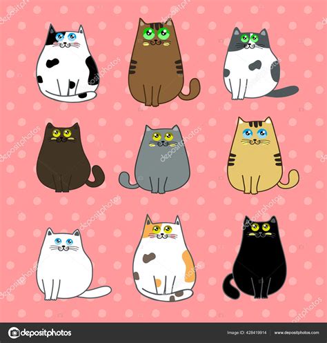 Set Cute Cats Vector Illustration Stock Vector By ©titima157