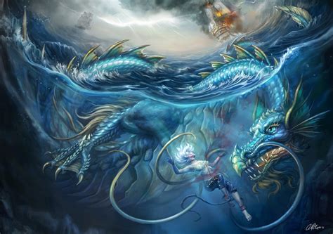 Fantasy Art Dragon Art print Sea serpent illustration | Etsy