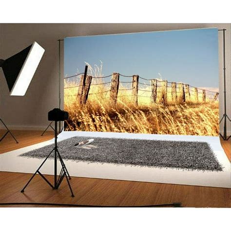 Mohome 7x5ft Photography Background Rustic Golden Wheat Field Wooden