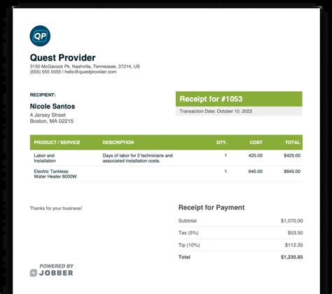 Free Plumbing Receipt Template Edit And Download Jobber