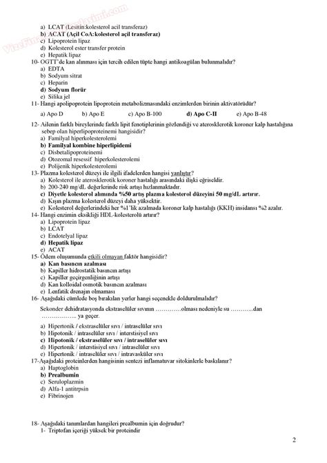 Klinik Biyokimya Telafi Soruları Vize ve Final Soruları Paylaşım