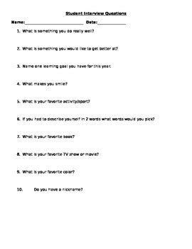 Student Interview Questions by Miss K's Teaching Tidbits | TPT