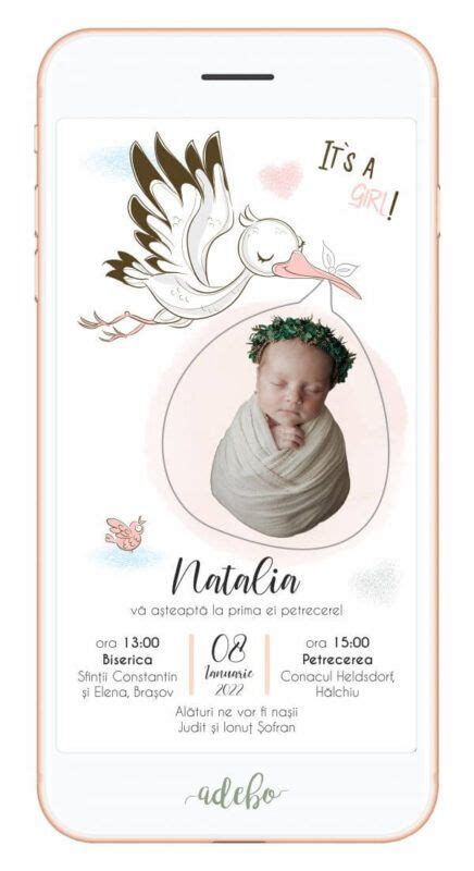 Invitatie Digitala De Botez Barza Invitatie De Botez Cu O Barza