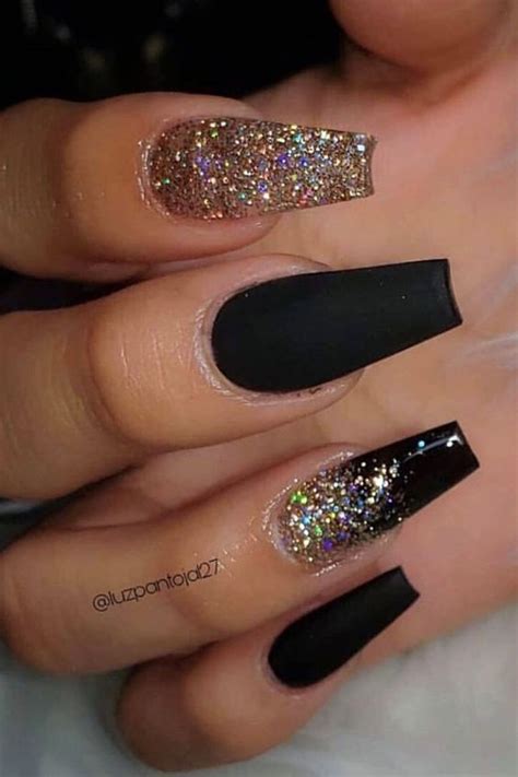 Black Gold Nails Black Coffin Nails Silver Glitter Nails Gold Gold