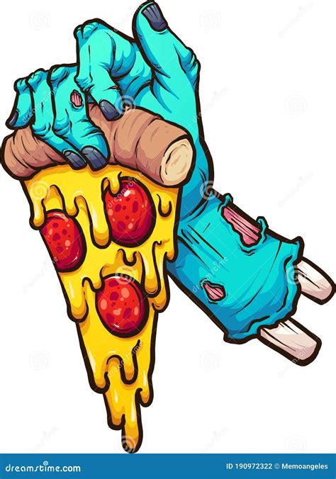 Cartoon Zombie Hand Holding A Slice Of Pepperoni Pizza Stock Vector