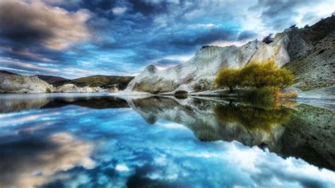 Wallpaper Pemandangan Laut Danau Batu Alam Refleksi Langit