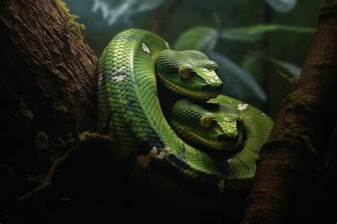 Green venomous snake on the tree | Premium AI-generated image