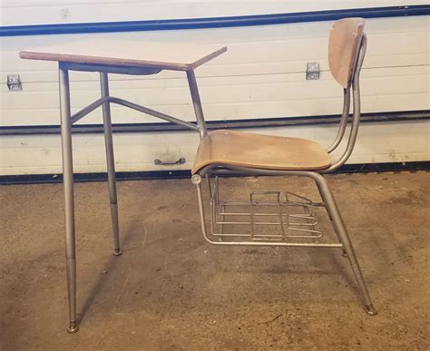 1960s school desk chair combo plywood and metal vintage - Hangar 19 ...