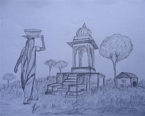 Pencil Sketches & Painting : Indian Village