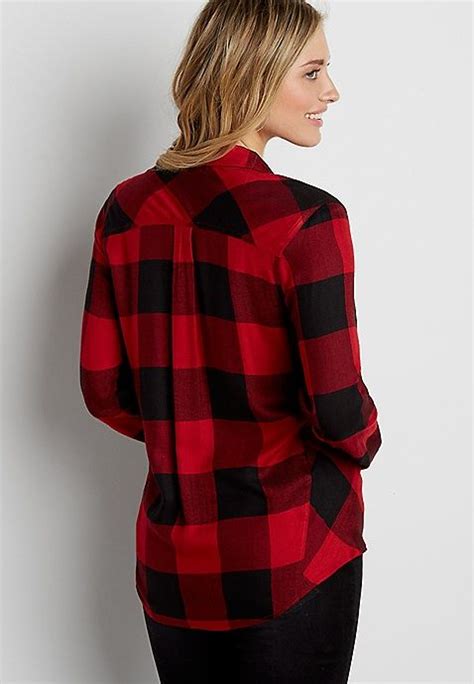 Button Down Shirt In Red And Black Buffalo Plaid Maurices Fashion