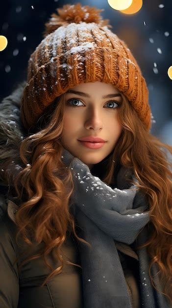 Premium Ai Image A Woman Wearing A Hat And Scarf In The Snow