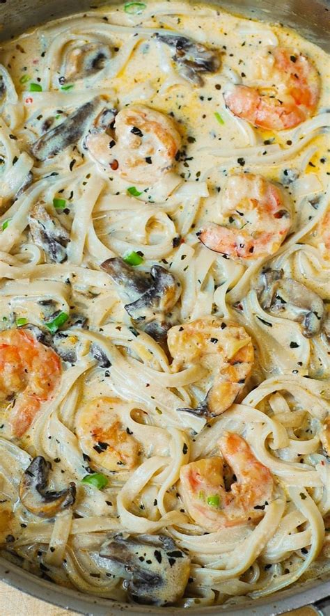 Creamy Shrimp And Mushroom Pasta In A Delicious Homemade Alfredo Sauce