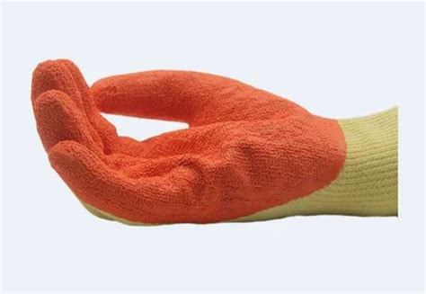 Unisex Yellow Cotton Shell With Orange Crinkle Latex Palm Coated Gloves