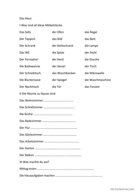 Zuhause Deutsch DAF Arbeitsblätter pdf doc