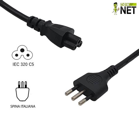 Cavo Alimentazione Con Spina Italiana Connettore 3 Poli 120 Cm