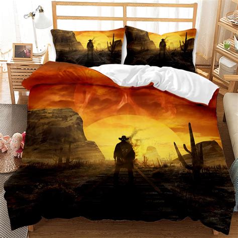 Cowboy Riding Sunset Scenery Duvet Cover 3D Print Western Cowboy ...