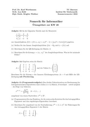 Übungsblatt 2 Numinf Übung 2 Prof Dr Karl Worthmann TU Ilmenau M