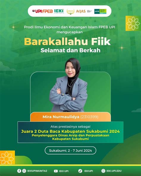 Mira Nurmaulidya Meraih Juara Duta Baca Kabupaten Sukabumi