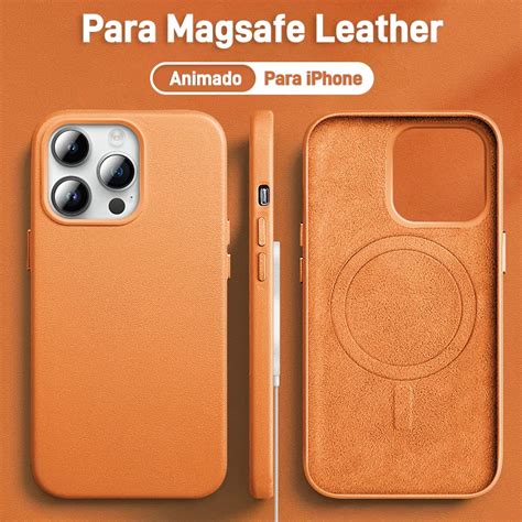 Capa Magn Tica De Couro Magsafe Para Iphone Telefone Carregando