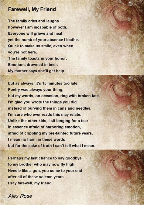 Farewell, My Friend by Alex Rose - Farewell, My Friend Poem