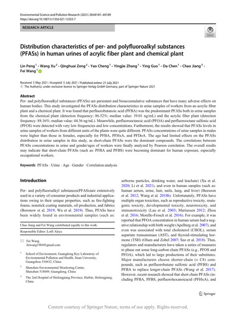 Distribution Characteristics Of Per And Polyfluoroalkyl Substances