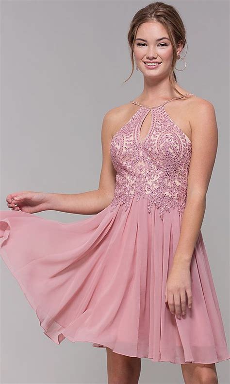 Short Keyhole LaceBodice Hoco Dress In 2020 Hoco Dresses Pink