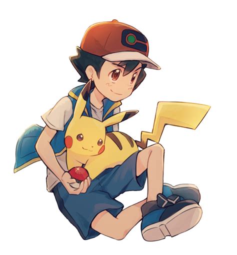 Safebooru 1boy Ash Ketchum Black Hair Blue Jacket Brown Eyes Hat Holding Holding Poke Ball