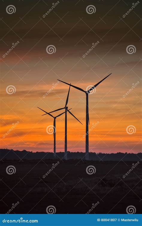 Silhouette of Wind Turbine on Sunset Stock Image - Image of generator ...