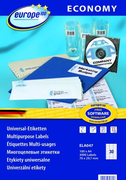 Etykiety AVERY ZWECKFORM Uniwersalne Economy Europe100 By A4 100 Ark