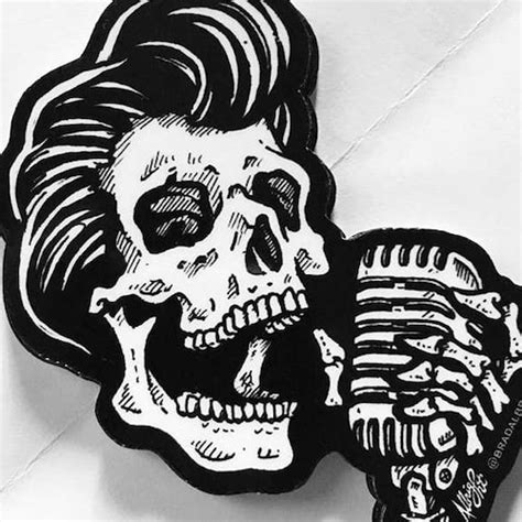 Rockabilly Greaser Pin Greaser Skull W Vintage Microphone Etsy