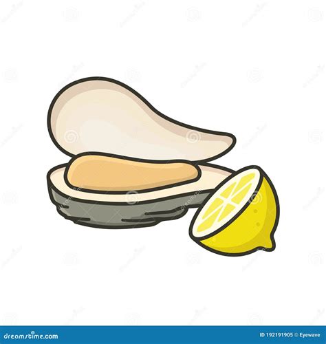 Fresh Opened Oyster And Half Lemon Isolated Vector Illustration Stock Vector Illustration Of