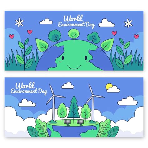 Conjunto De Banners Del D A Mundial Del Medio Ambiente Dibujados A Mano