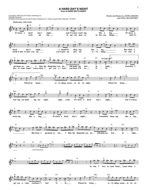 A Hard Day S Night By The Beatles Sheet Music For Lead Sheet Fake Book At Sheet Music Direct