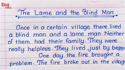 Moral Story The Lame And The Blind Man Story Writing English Story